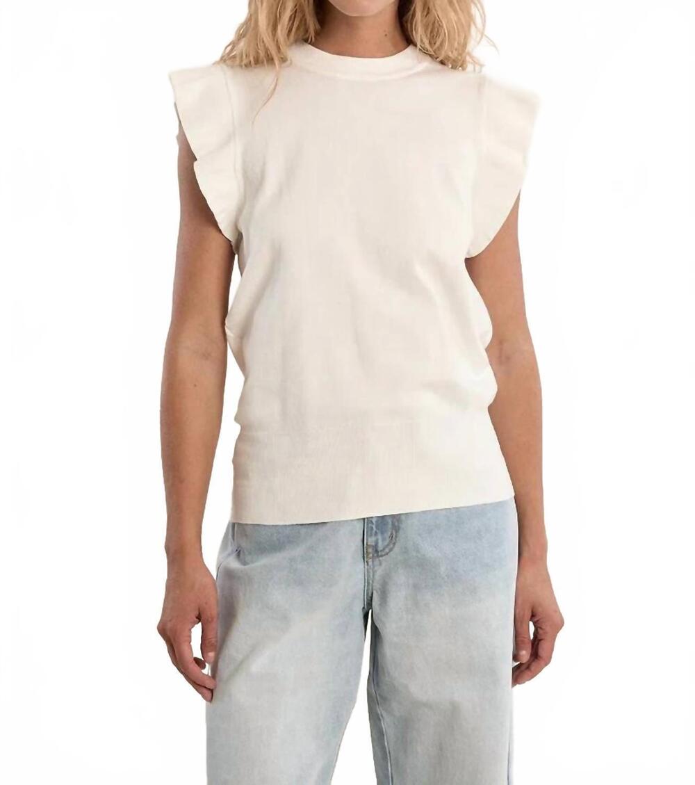 NEW MOLLY BRACKEN short-sleeved ruffled sweater in white